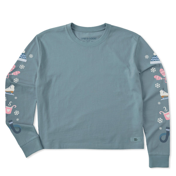 Life Is Good Women's Cozy Winter Sleeve Long Sleeve Crusher Boxy Tee