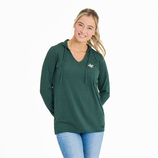 life is good Women's Crafty Wildflowers Long Sleeve Striped Crusher-LITE Hooded Tee