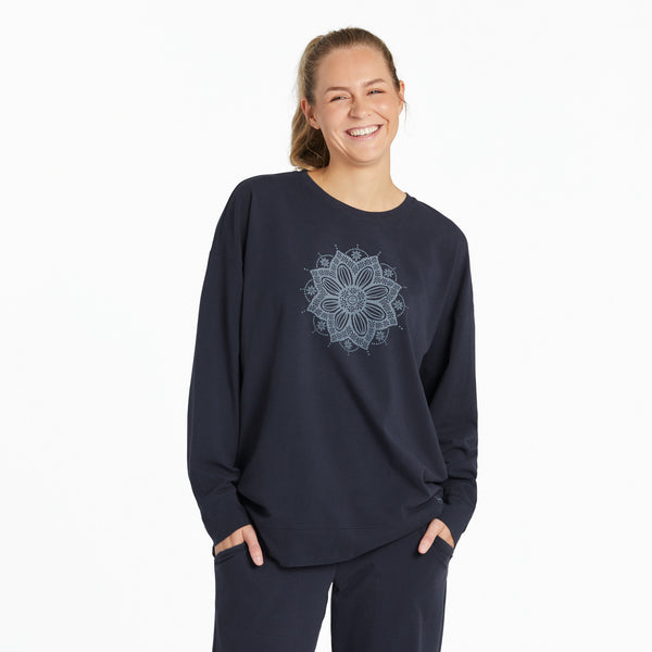 life is good Women's Crochet Mandala Daisy Crusher-FLEX Oversized Crew