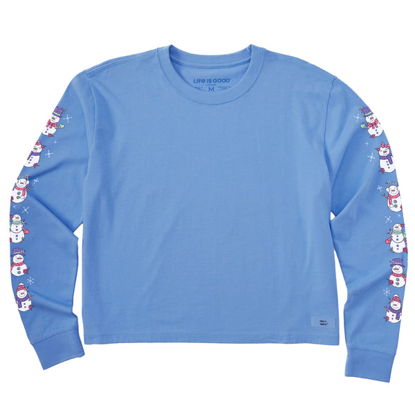 Life Is Good Women's Cute Snowmen Long Sleeve Crusher Boxy Tee