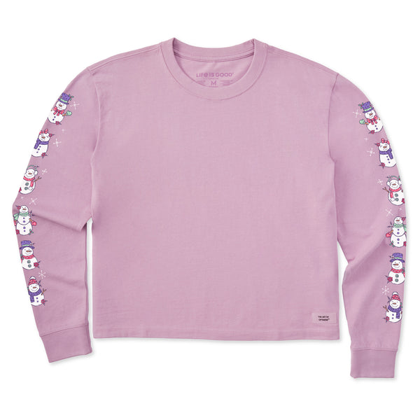 life is good Women's Cute Snowmen Long Sleeve Crusher Boxy Tee