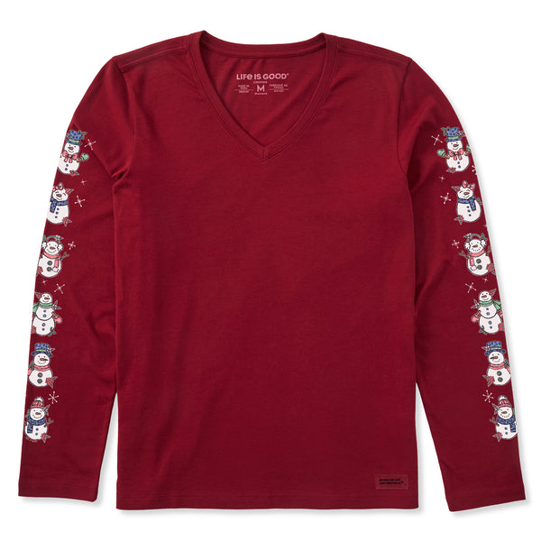 life is good Women's Cute Snowmen Long Sleeve Crusher Vee