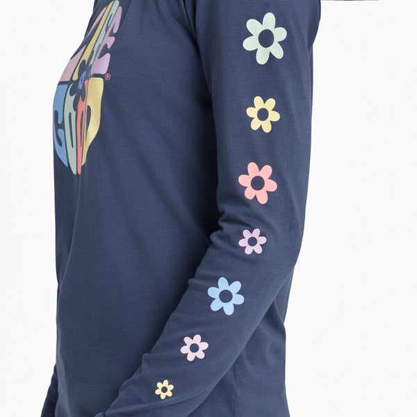 Life Is Good Women's Daisy Circle Psychedelic Long Sleeve Crusher Tee