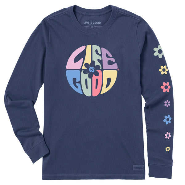 Life Is Good Women's Daisy Circle Psychedelic Long Sleeve Crusher Tee
