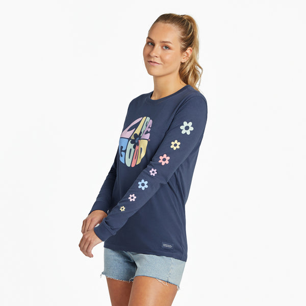 life is good Women's Daisy Circle Psychedelic Long Sleeve Crusher Tee