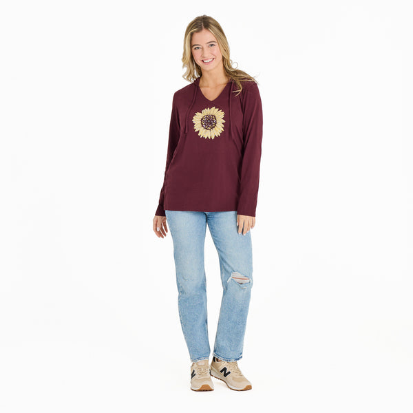 Life Is Good Women's Detailed Sunflower Long Sleeve Crusher-LITE Hooded Tee