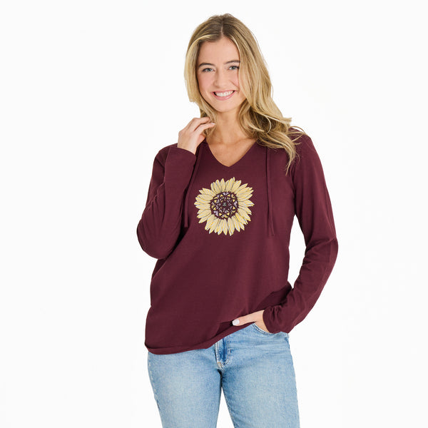 life is good Women's Detailed Sunflower Long Sleeve Crusher-LITE Hooded Tee