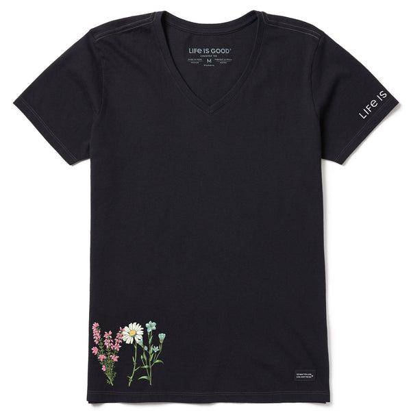 Life Is Good Women's Detailed Wildflower Garden Short Sleeve Crusher Vee
