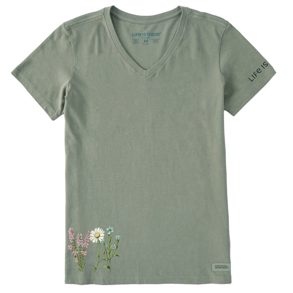 life is good Women's Detailed Wildflower Garden Short Sleeve Crusher Vee