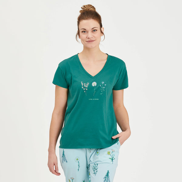 life is good Women's Detailed Wildflowers Snuggle Up Relaxed Sleep Vee