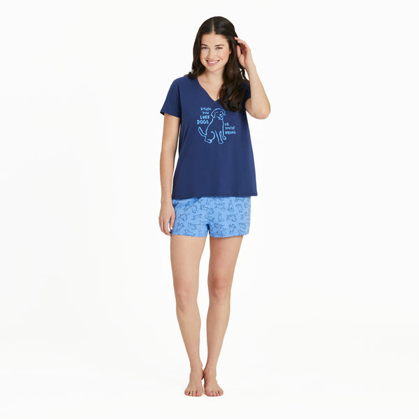 Life Is Good Women's Dog Love Snuggle Up Relaxed Sleep Vee