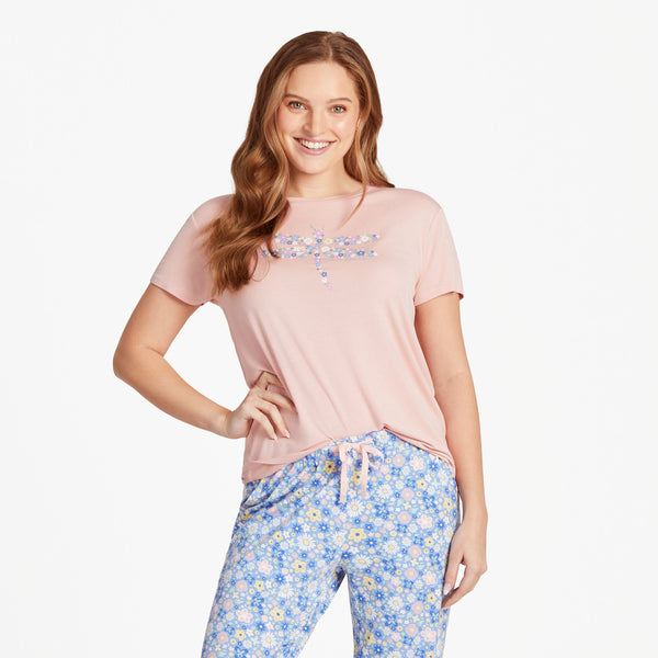 life is good Women's Dragonfly Flowers Lightweight Sleep Tee