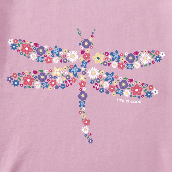 Life Is Good Women's Dragonfly Flowers Short Sleeve Vee