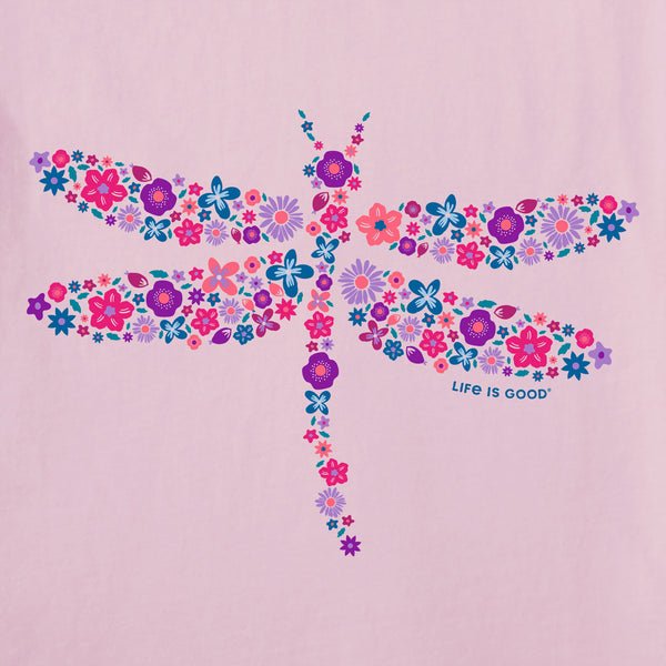 Life Is Good Women's Dragonfly Flowers Short Sleeve Vee