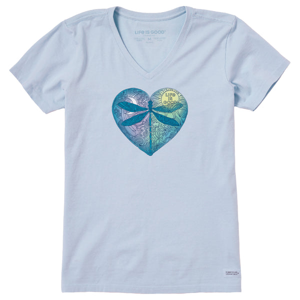 Life Is Good Women's Dragonfly Heart Short Sleeve Vee
