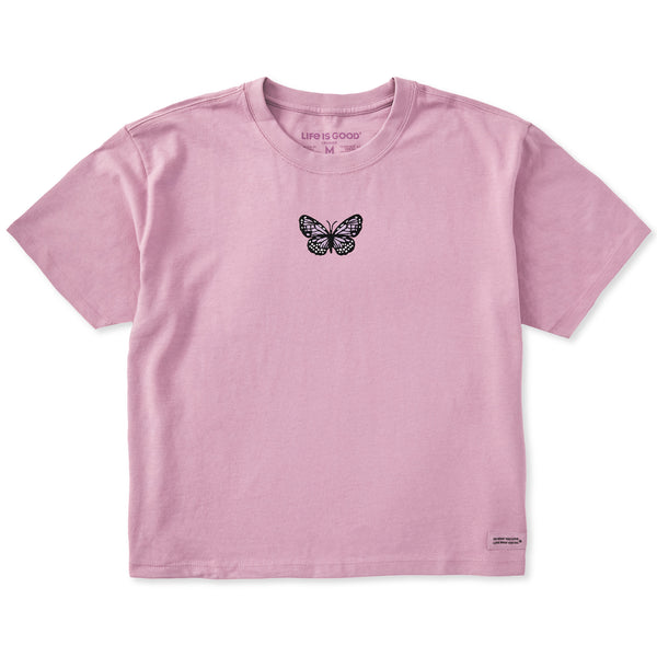 life is good Women's Embroidered Butterfly Short Sleeve Crusher Boxy Tee