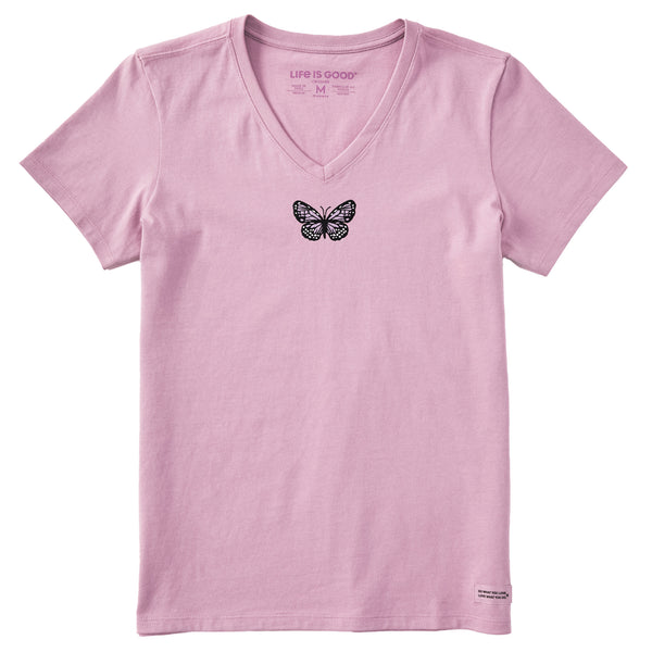 life is good Women's Embroidered Butterfly Short Sleeve Crusher Vee