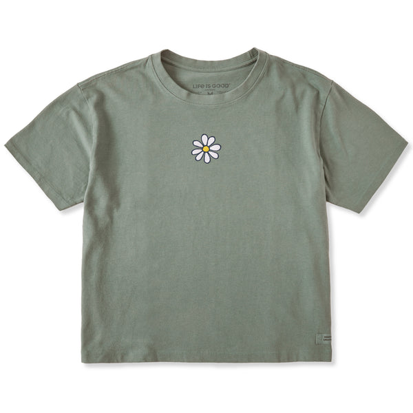 life is good Women's Embroidered Daisy Short Sleeve Crusher Boxy Tee