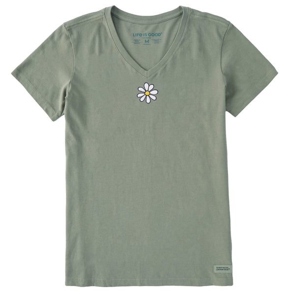 life is good Women's Embroidered Daisy Short Sleeve Crusher Vee