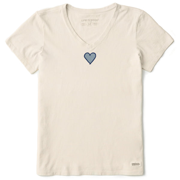 life is good Women's Embroidered Heart Short Sleeve Crusher Vee