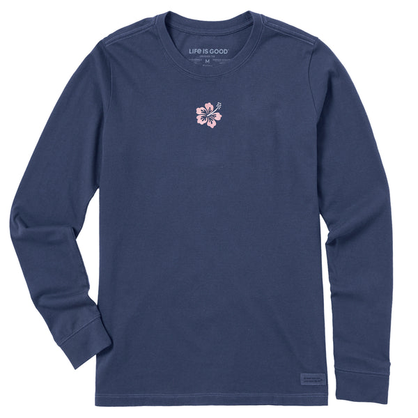 life is good Women's Embroidered Hibiscus Long Sleeve Crusher Tee