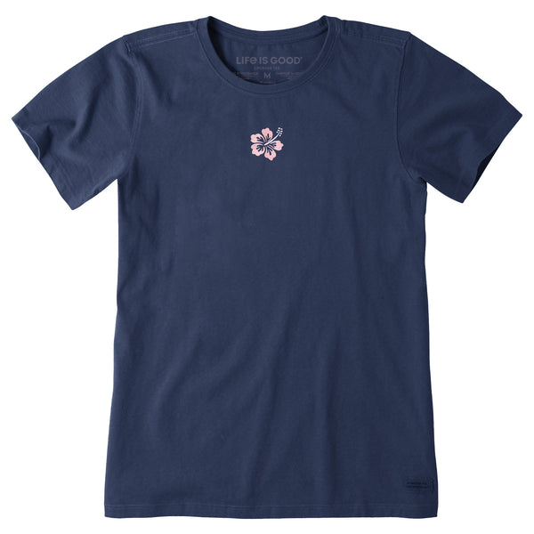 life is good Women's Embroidered Hibiscus Short Sleeve Crusher Tee