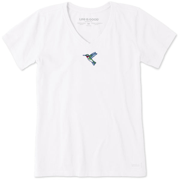 life is good Women's Embroidered Hummingbird Short Sleeve Crusher Vee