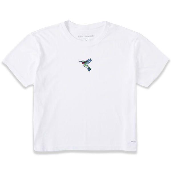 life is good Women's Embroidered Hummingbird Short Sleeve Crusher Boxy Tee