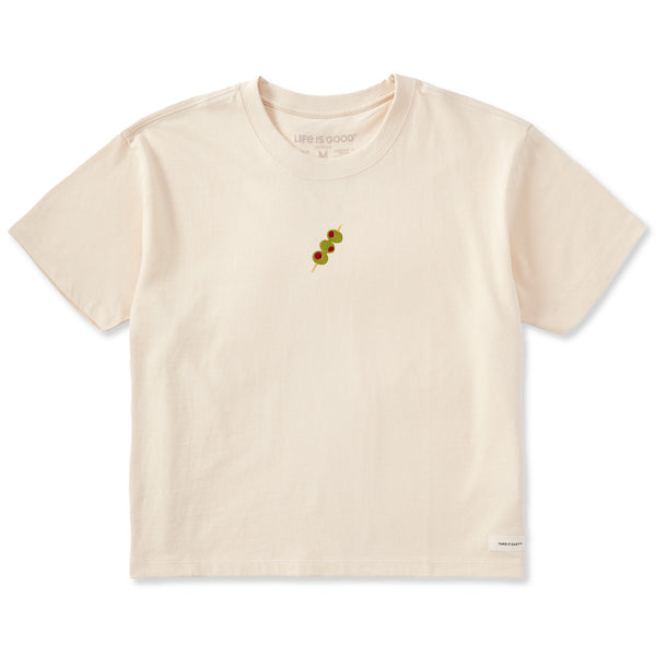 life is good Women's Embroidered Olives Short Sleeve Crusher Boxy Tee
