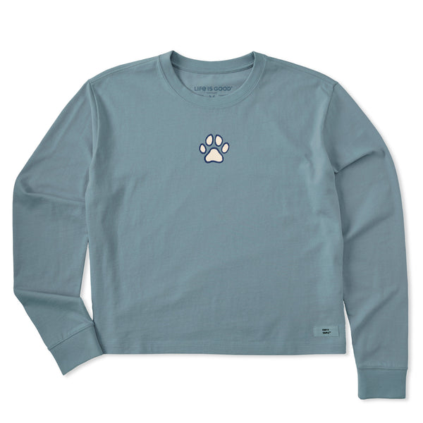 life is good Women's Embroidered Paw Long Sleeve Crusher Boxy Tee