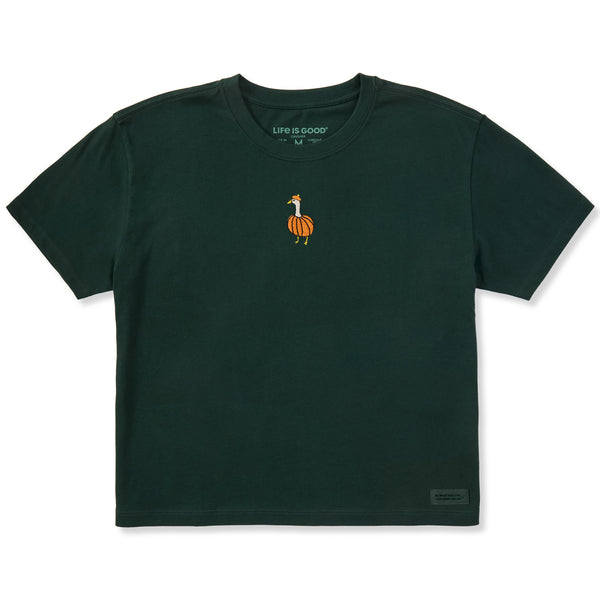 life is good Women's Embroidered Pumpkin Goose Short Sleeve Crusher Boxy Tee