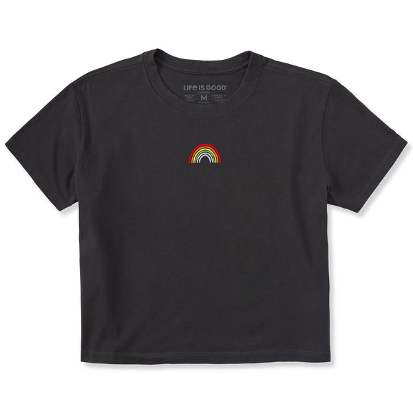life is good Women's Embroidered Rainbow Short Sleeve Crusher Boxy Tee