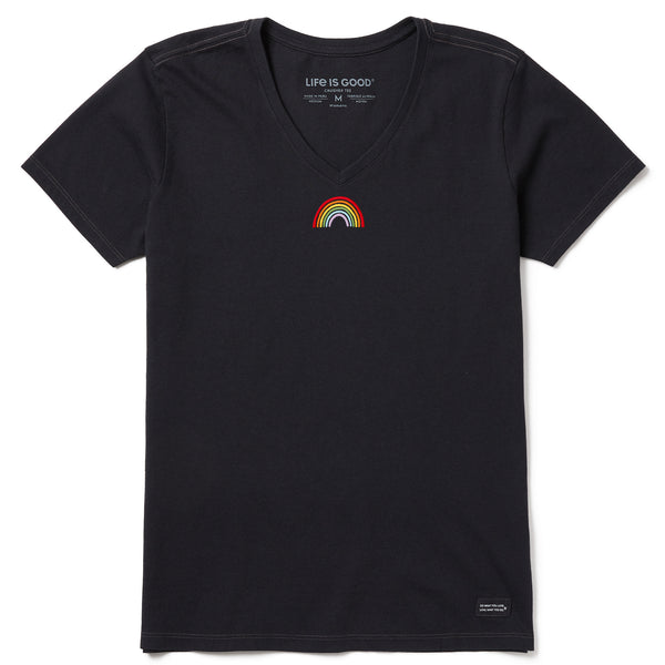 life is good Women's Embroidered Rainbow Short Sleeve Crusher Vee