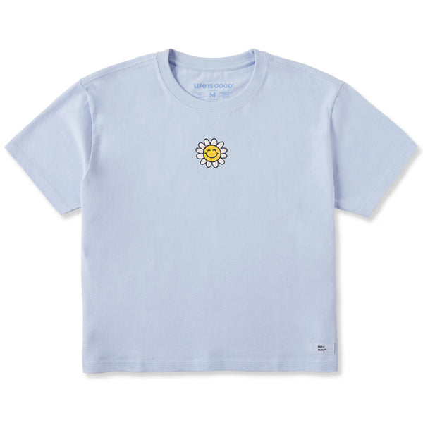 life is good Women's Embroidered Smile Daisy Short Sleeve Crusher Boxy Tee