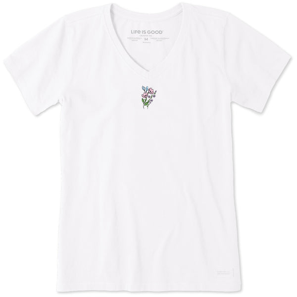 life is good Women's Embroidered Wildflower Bouquet Short Sleeve Crusher Vee