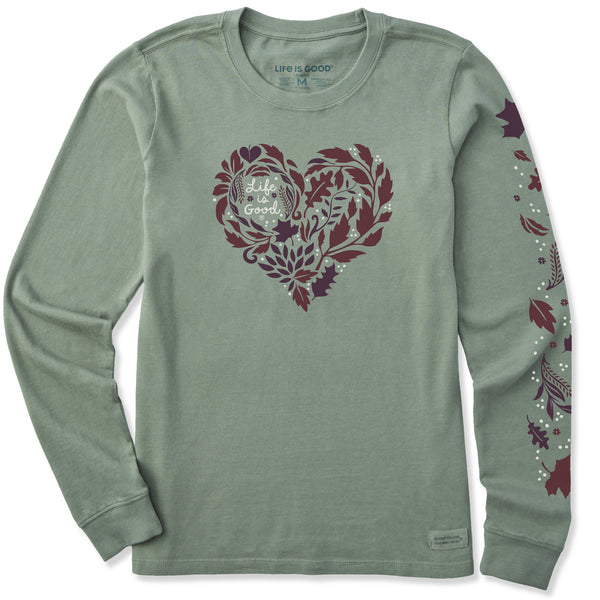 life is good Women's Fall Leafy Heart Long Sleeve Crusher Tee