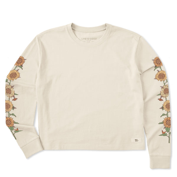 life is good Women's Fall Sunflowers Long Sleeve Crusher Boxy Tee