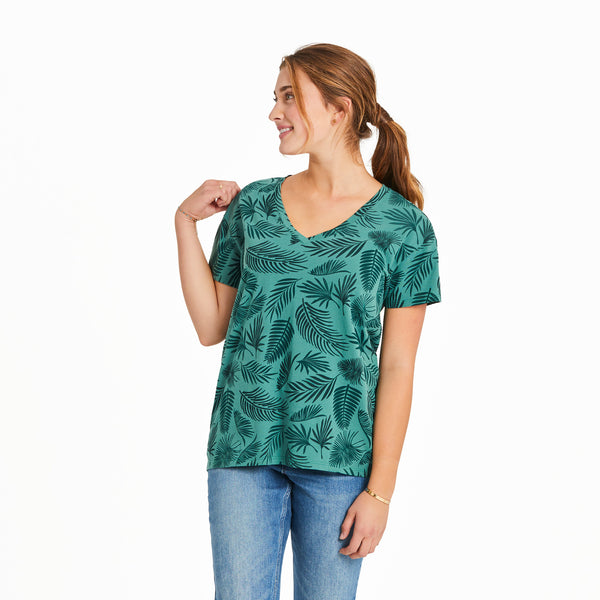 life is good Women's Falling Ferns Pattern Crusher-LITE Easy Vee