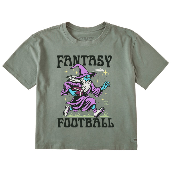 Life Is Good Women's Fantasy Football Rushing Wizard Short Sleeve Crusher Boxy Tee