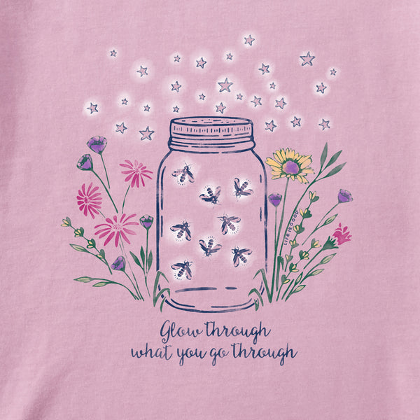 Life Is Good Women's Fireflies Flowers Jar Short Sleeve Tee