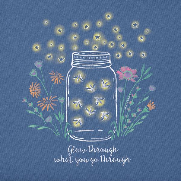 Life Is Good Women's Fireflies Flowers Jar Short Sleeve Tee