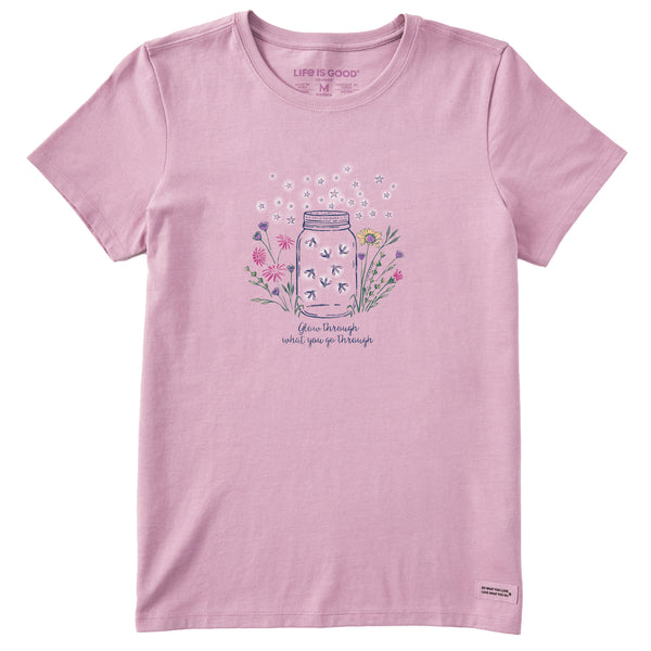 life is good Women's Fireflies Flowers Jar Short Sleeve Tee
