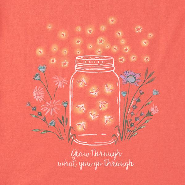 Life Is Good Women's Fireflies Flowers Jar Short Sleeve Vee