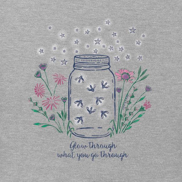 Life Is Good Women's Fireflies Flowers Jar Short Sleeve Vee