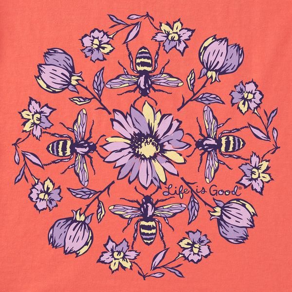 Life Is Good Women's Floral Bee Mandala Long Sleeve Crusher-LITE Hooded Tee