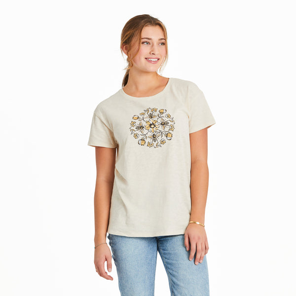 life is good Women's Floral Bee Mandala Slub Easy Fit Tee
