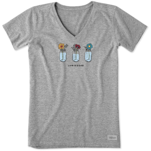 Life Is Good Women's Floral Jars Short Sleeve Crusher Vee
