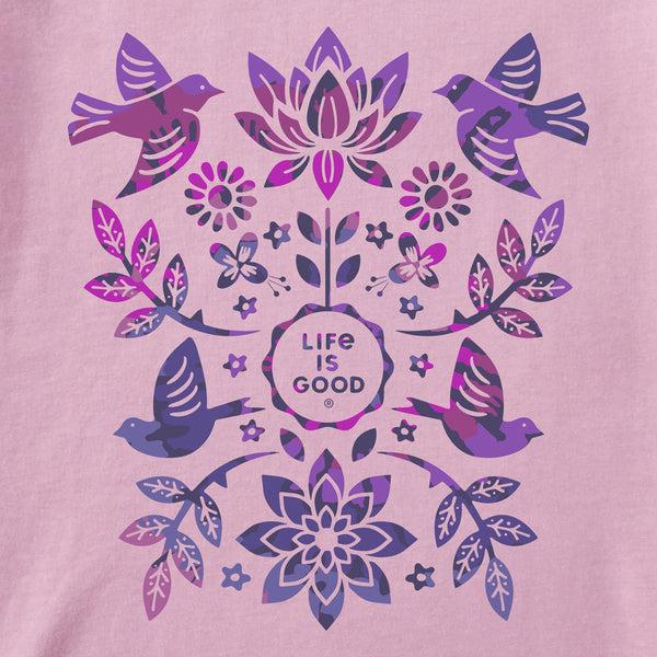 Life Is Good Women's Folk Art Garden Tie Dye Short Sleeve Vee