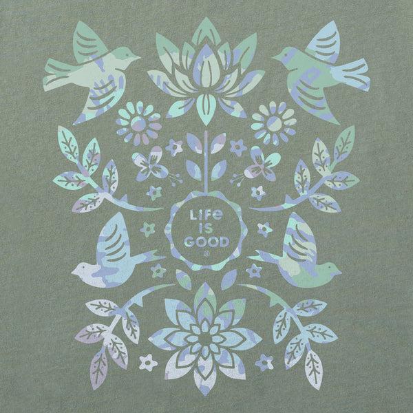 Life Is Good Women's Folk Art Garden Tie Dye Short Sleeve Vee
