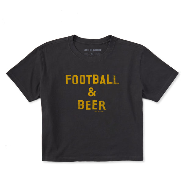 life is good Women's Football Beer Short Sleeve Crusher Boxy Tee